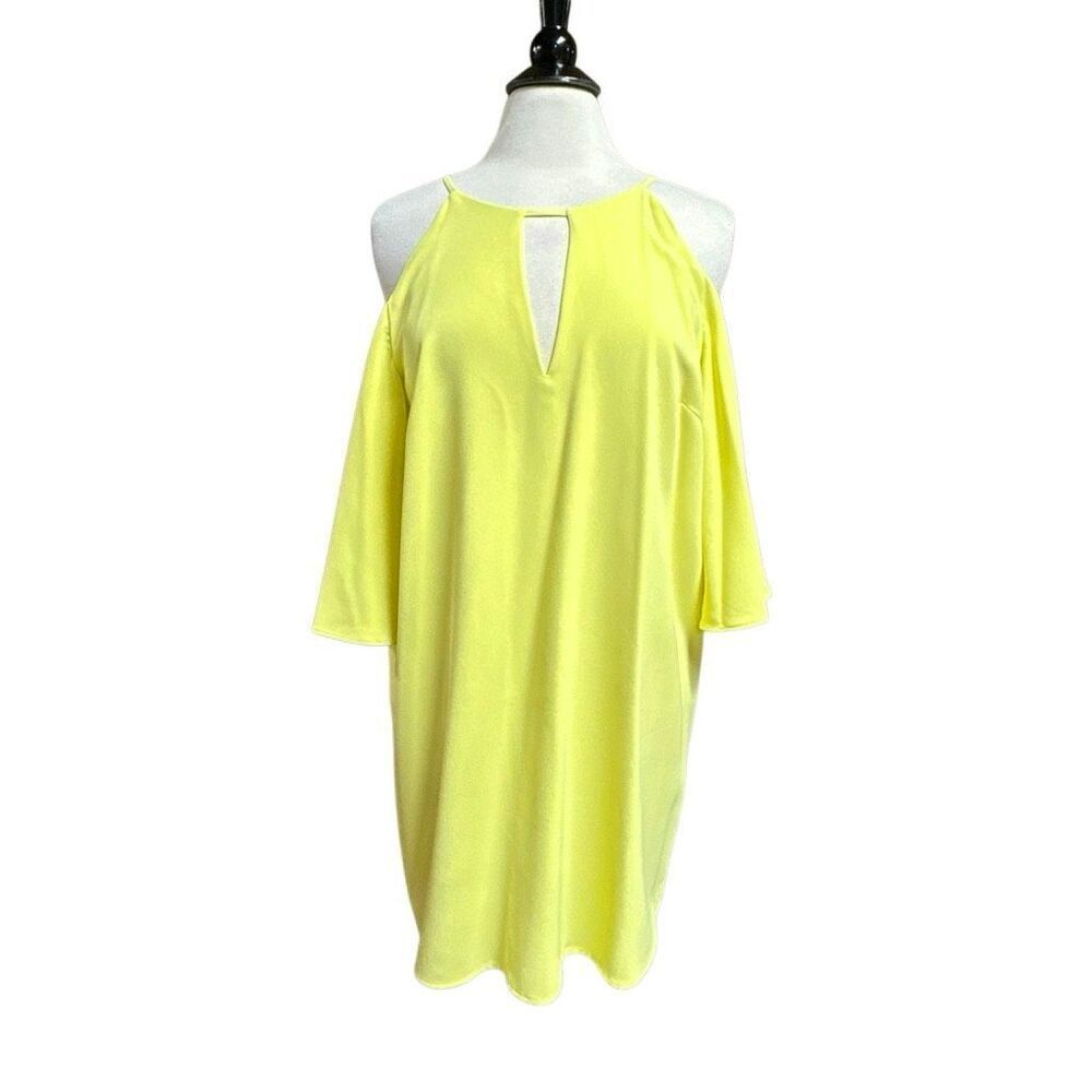 Do + Be Women’s Yellow Cold Shoulder Flutter Sleeve Dress Sz Lg